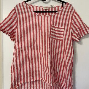 Christian Siriano Pink Striped Linen Short Sleeve